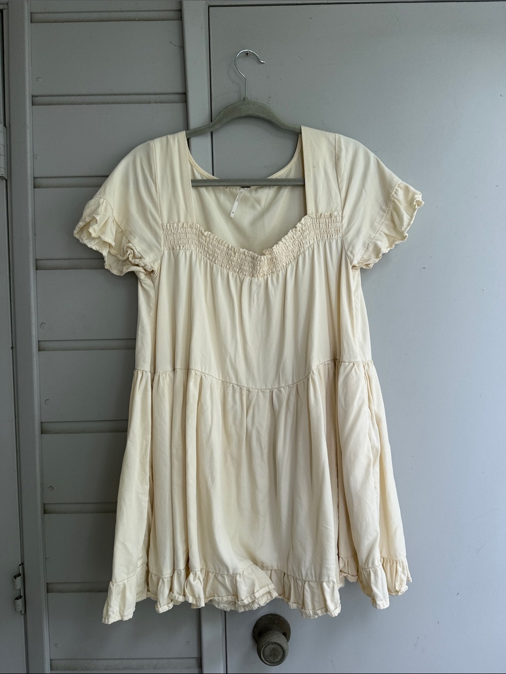 Free People Cream Ruffle-Hem Babydoll Dress
